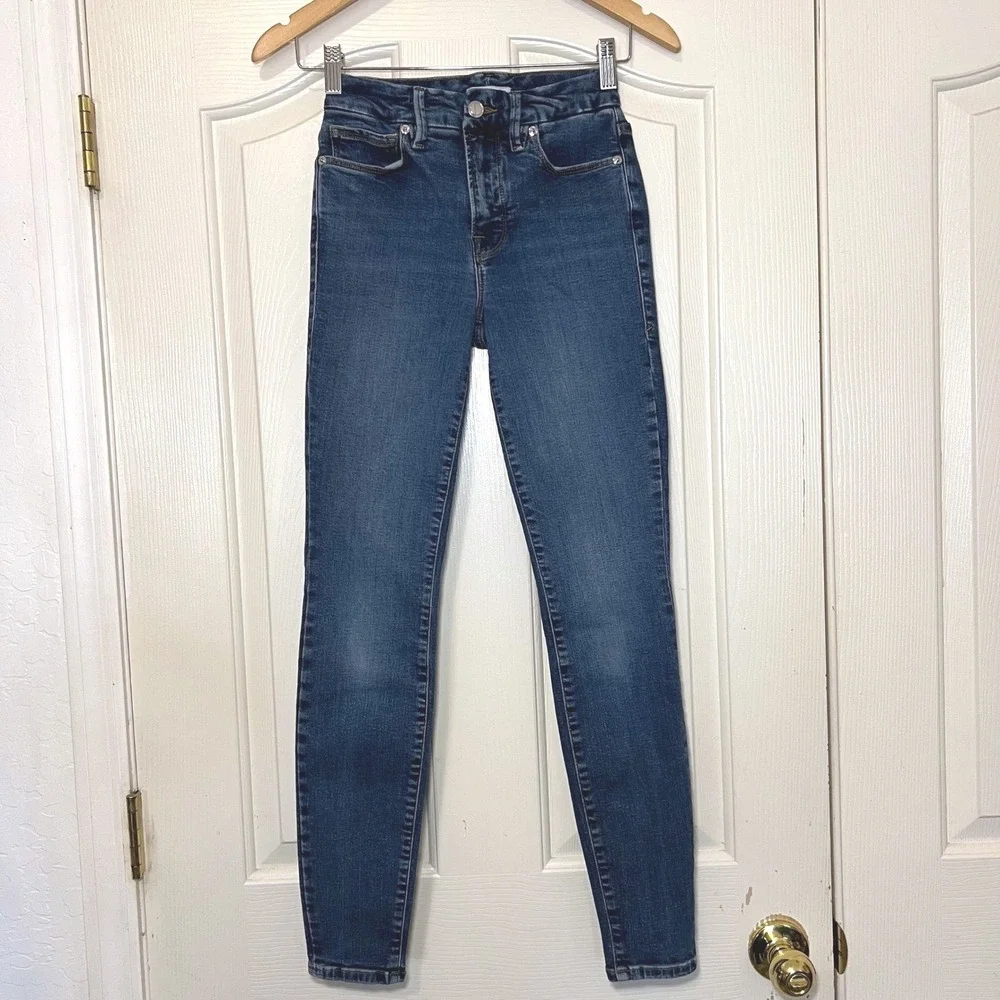Good American Good Waist Skinny Jeans Blue Dark Wash High Rise‎ Size 0/25